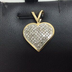 LADIES 14K REAL SOLID GOLD REAL DIAMOND HEART CHARM PENDANT  3.80GR   .75CT